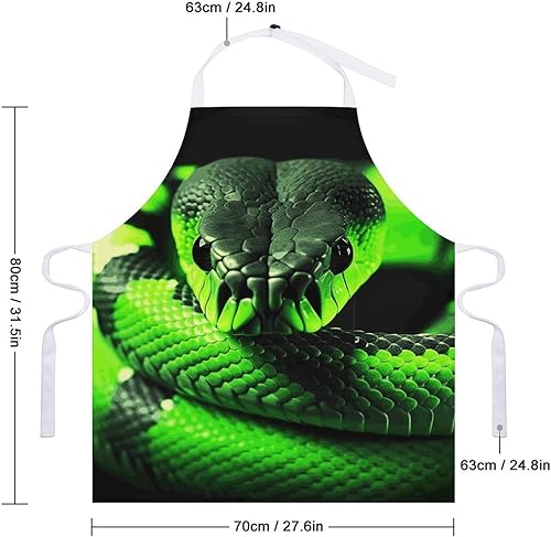 Miniatura 2 de MUSM Apron for Adults - 27.6 X 31.5 Inch, Heavy-Duty Polyester Aprons with Two Large Pockets, Waterproof 3D Snake Kitchen Apron for Cooking,