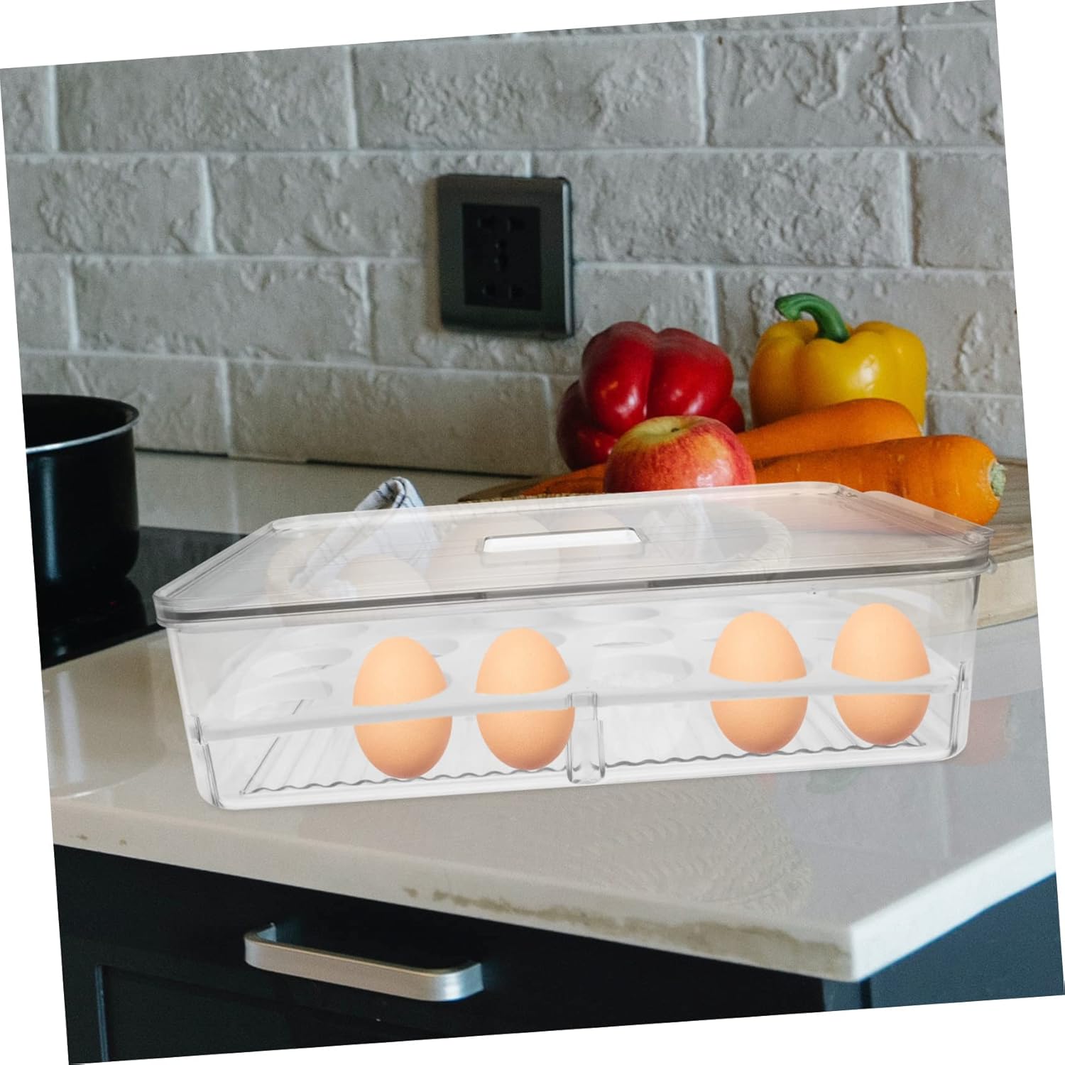 Angoily Refrigerator Storage Organizer Fresh-keeping Design Stackable Pet Preservation Box for Eggs and Vegetables Space-saving for Kitchen and Fridge Organization