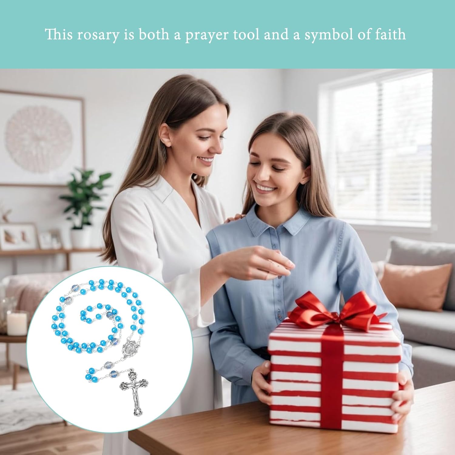 KOMI 6 MM Pearl Rosary Beads With Crucifix, Catholic Necklace for Women With Velvet Bag or Rosary Box - Image 6