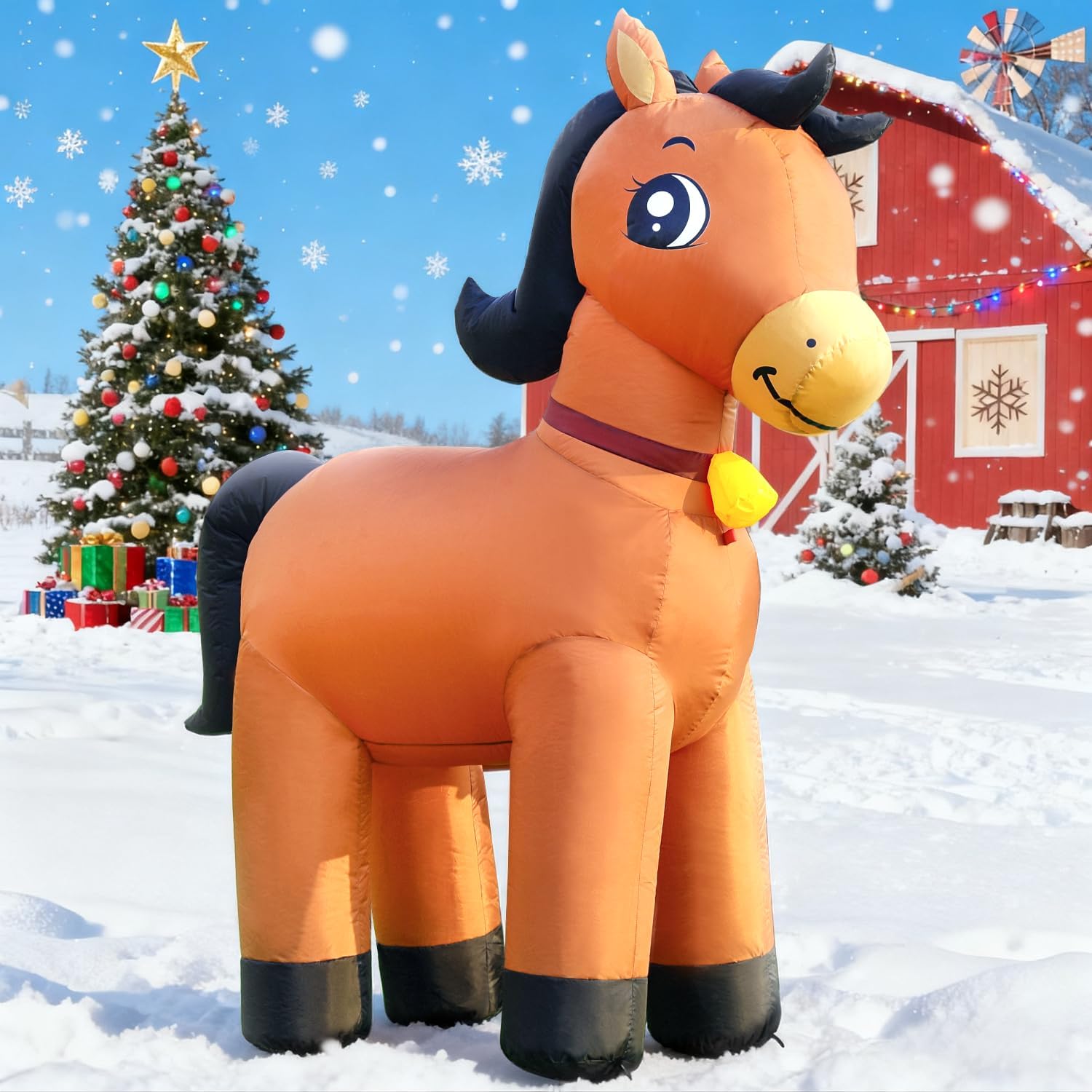 DomKom 6FT Horse Inflatables Christmas Spring, Farm Ranch Blow up Animals Cute Clydesdale, Decorations Outdoor Yard Built-in LED Lights Big Large Decor Party Lawn Holiday Outside