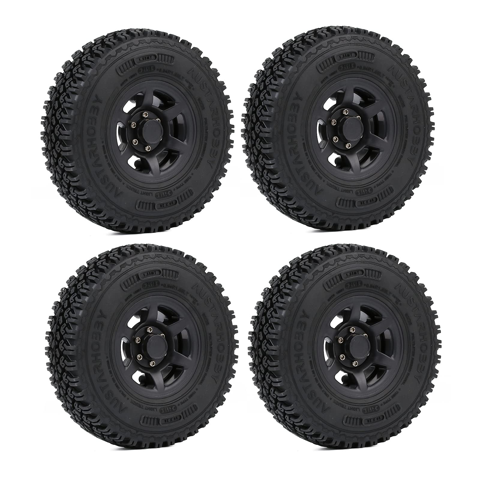 KEEDA 1.55 inch RC Tyres and Plastic Beadlock Wheel Rim for 1/10 RC Crawler Car D90 Pajero TF2 Tamiya CC01 CC02 LC70 LC80 Parts (90mm Black)
