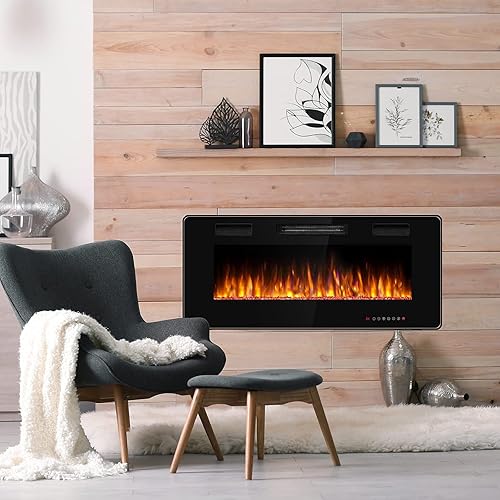 Miniatura 2 de ORALNER Chimenea eléctrica de 42 pulgadas, calentador de chimenea empotrado y montado en la pared con 12 efectos de llama, 5 brillo, control remoto