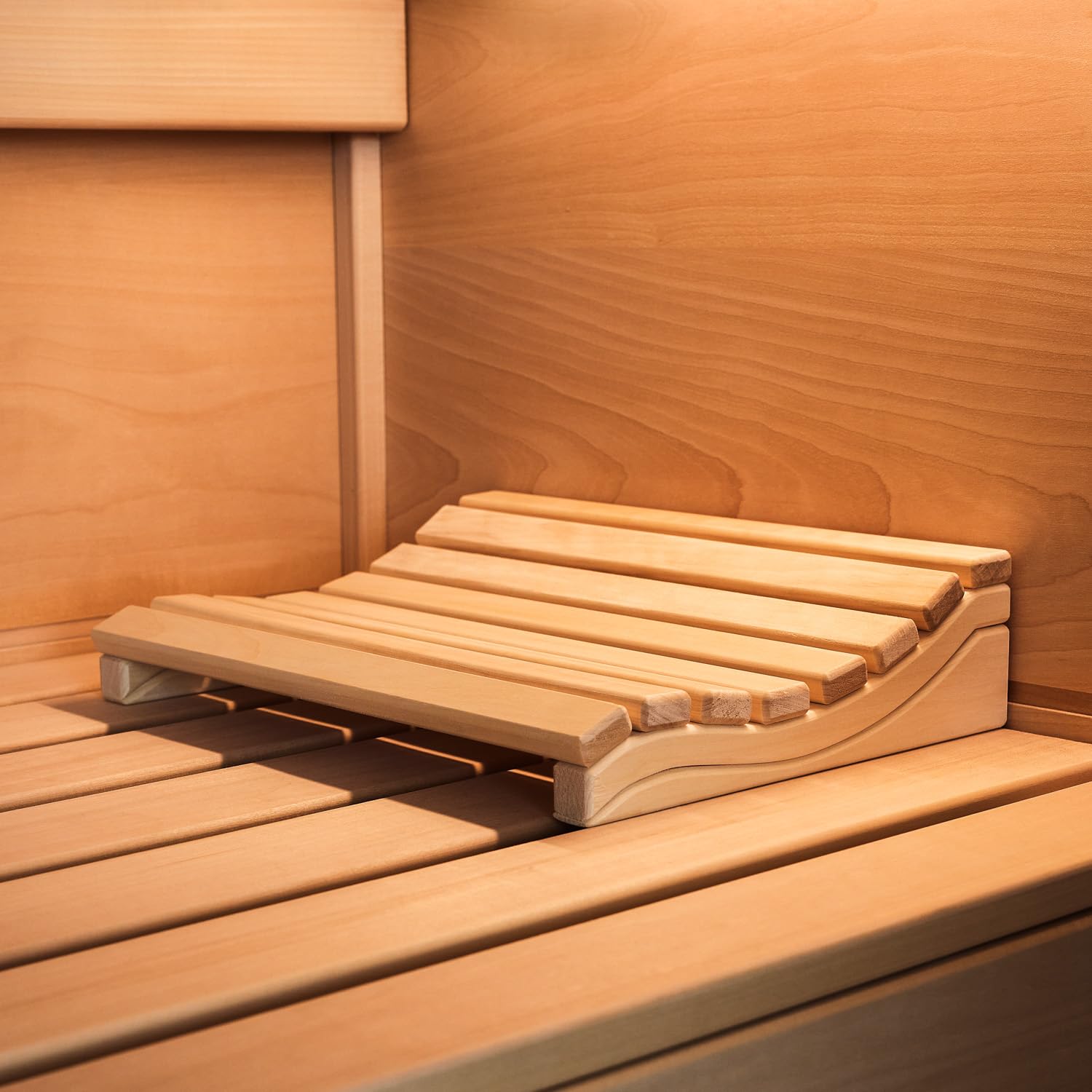 Holz Sauna-Kopfstütze | ergonomische Sauna Kopflehne aus Espenholz | wellenförmiges Saunazubehör | Sauna Nackenkissen ca. 29 x 37 x 8 cm