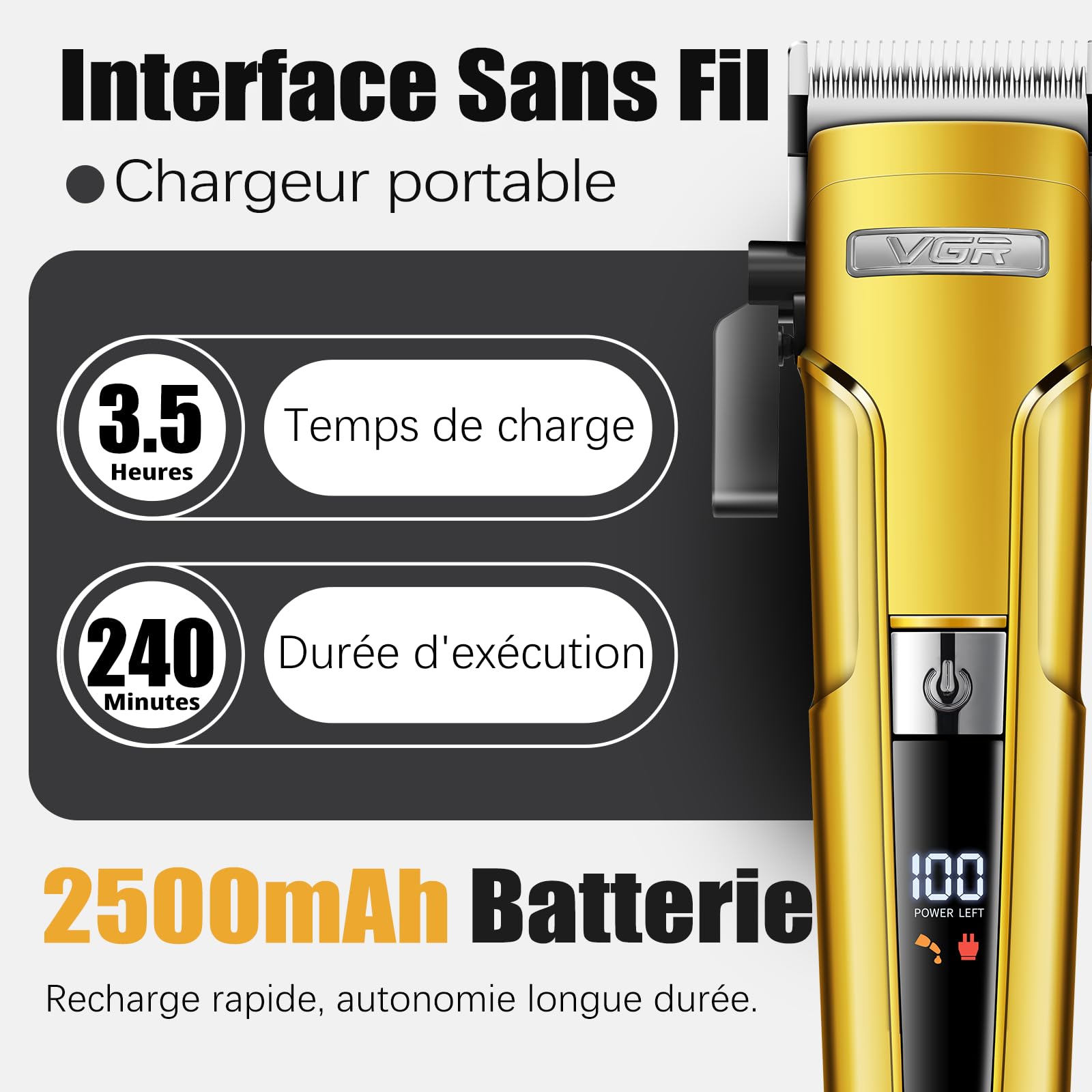 VGR 694 Tondeuse Cheveux Hommes Professionnel Kit Équipé Lames en Céramique