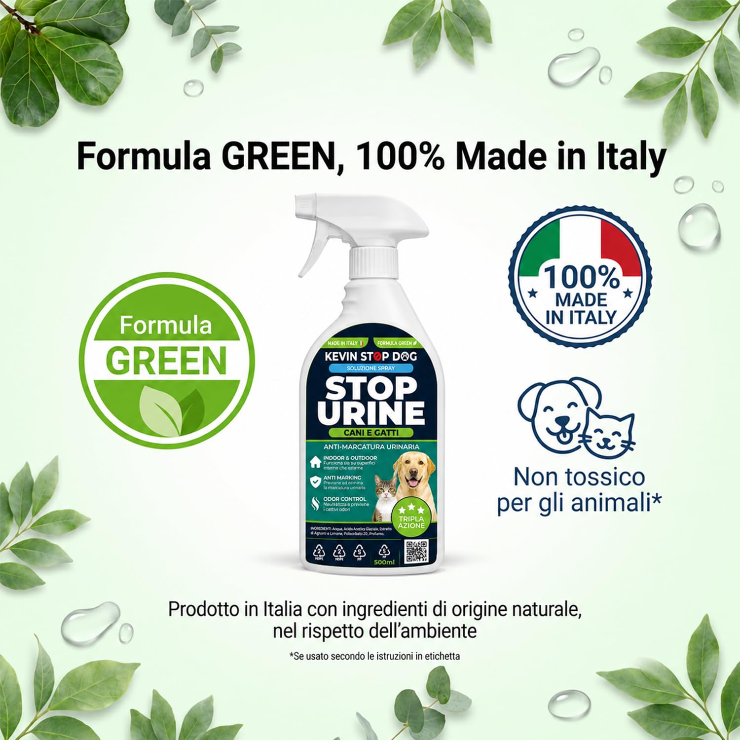 Repellente Cani e Gatti 1L - Flacone con Trigger Spray - Dissuasore Spray Anti Marcatura Urina Pipi per Esterni ed Interni - Disabituante Naturale - Elimina Odori - Made in Italy
