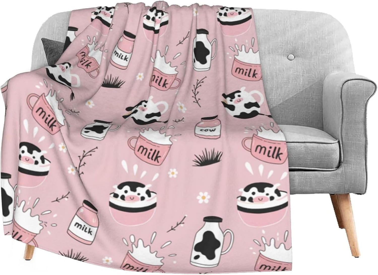 Funny Animals Cow Milk Print Flannel Fleece Throw Blanket 50x60 inch Living Room/Bedroom/Sofa Couch Warm Soft Bed Blanket for Kids Adults