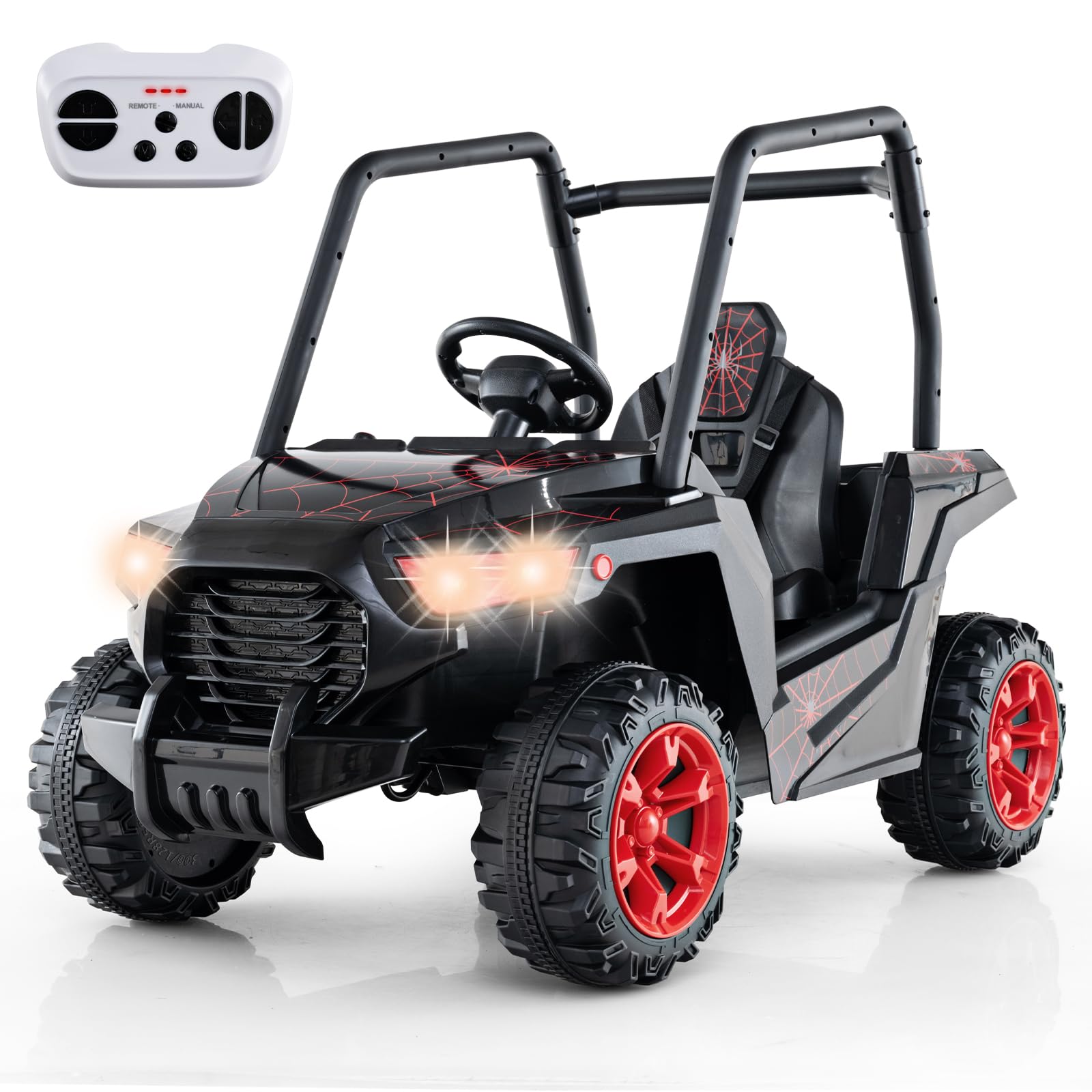 COSTWAY Samochód elektryczny dla dzieci, 24 V UTV z pilotem zdalnego sterowania 2,4 G, pojazdy elektryczne z muzyką, klaksonem, radiem i diodami LED, samochód elektryczny dla dzieci od 3 lat (czarny +