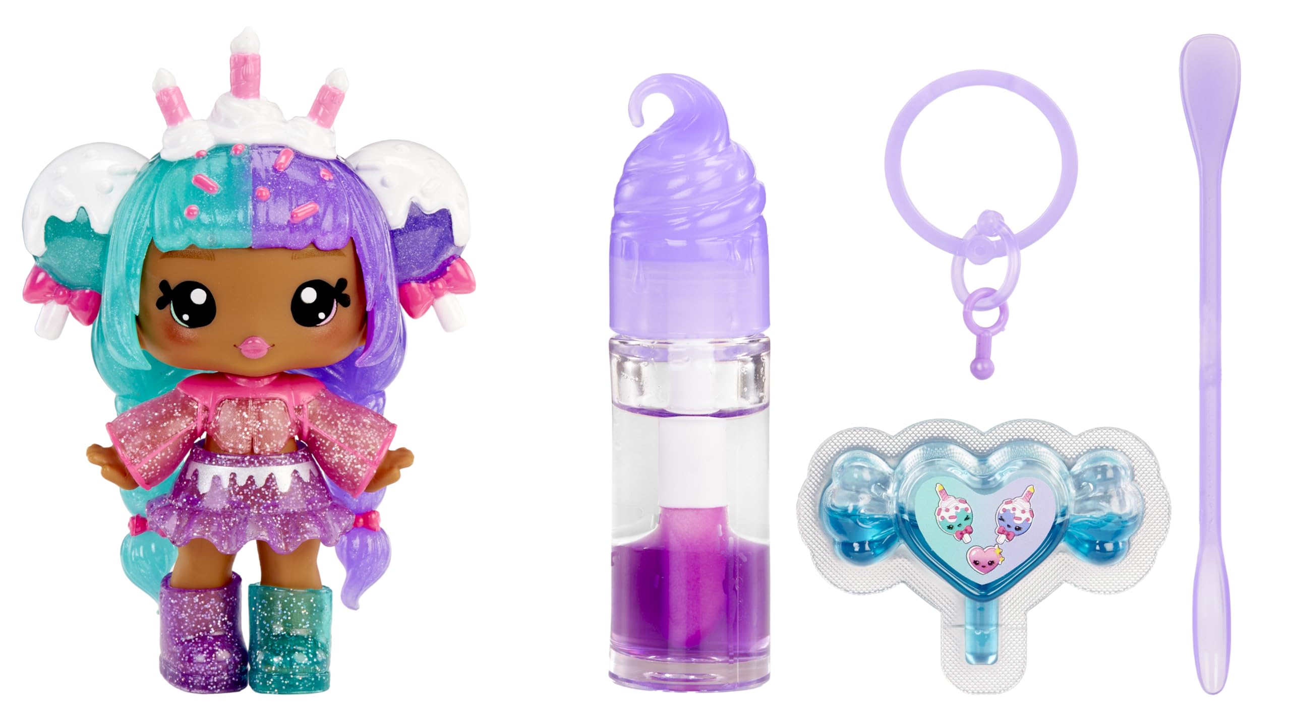 Yummiland Lip Gloss Doll: Mystery Color Change - Carly Cakepop Includes DIY Lip Gloss + Removable Keychain, Cosmetic Play, Collectible, Ages 4+