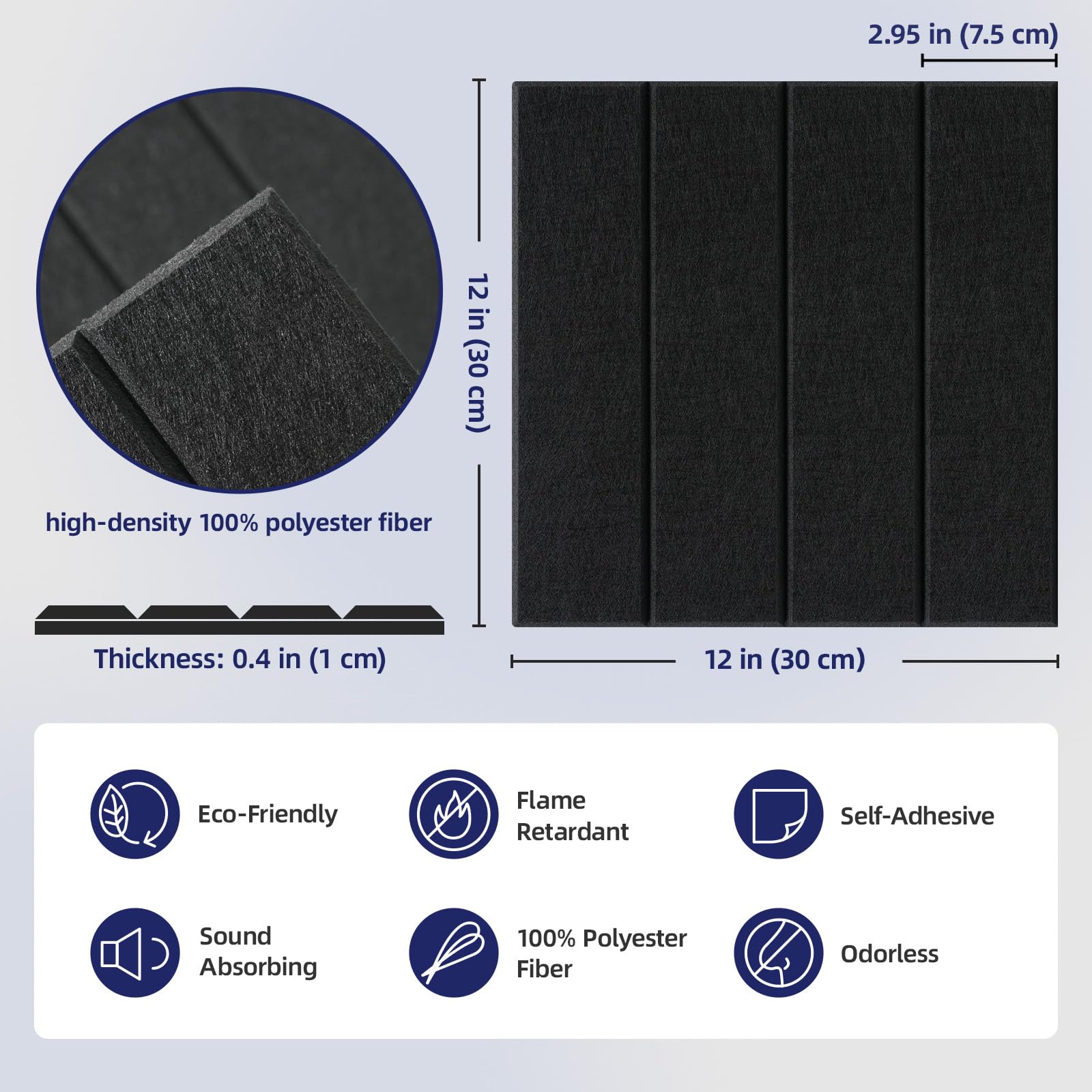 Vieshful 20 Pannelli Acustici Autoadesivi – 30x30x1 cm Pannelli Fonoassorbenti da Parete ad Alta Densità, Pannelli in Feltro per Riduzione Eco e Rumore, Decorazione per Casa e Ufficio, Nero