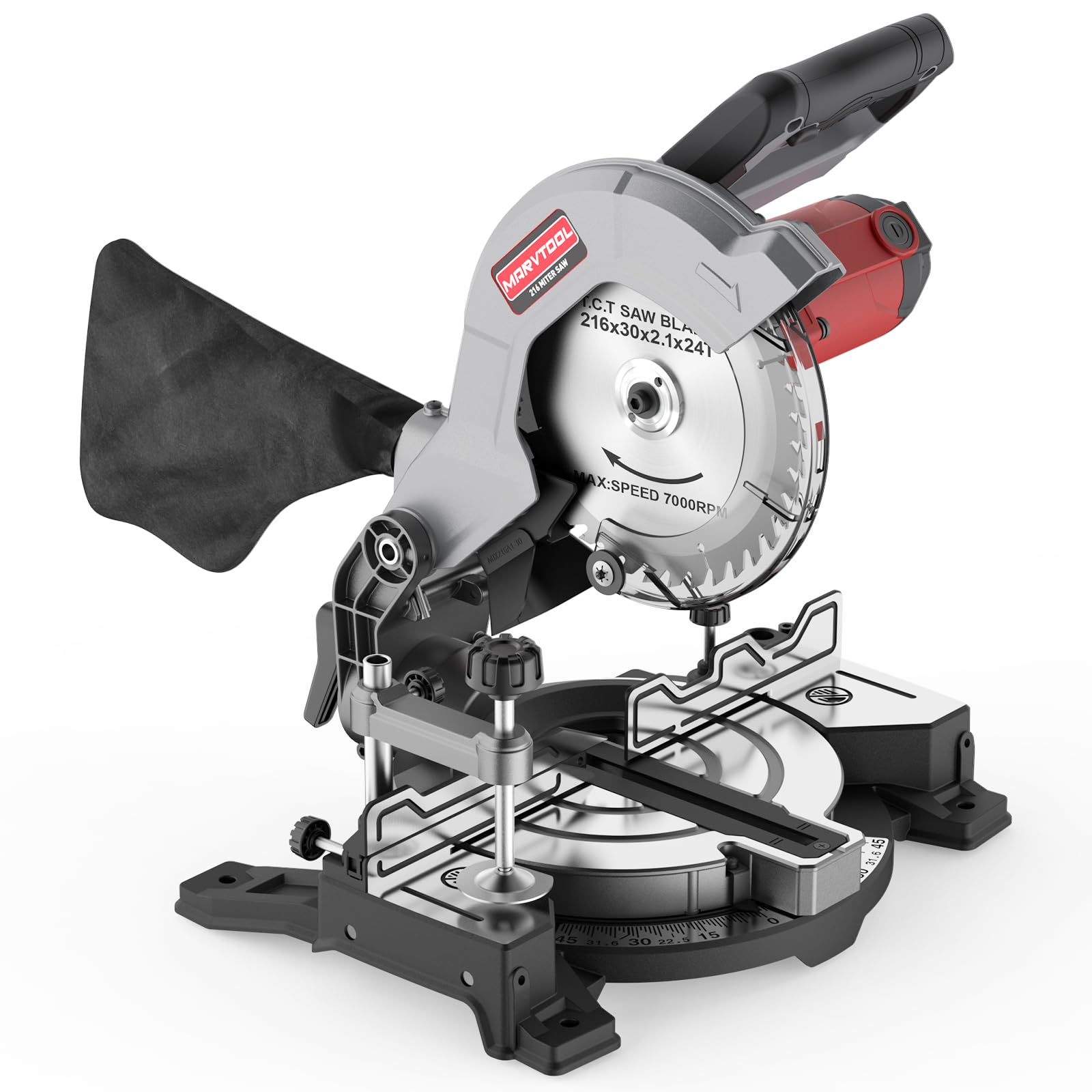 troncatrice per legno – 1.400 W, 60 mm x 120 mm profondità/larghezza di taglio, Ø 216 mm, lama 24 Z, testa della sega inclinabile di 45° a sinistra, protezione lama e tenditore