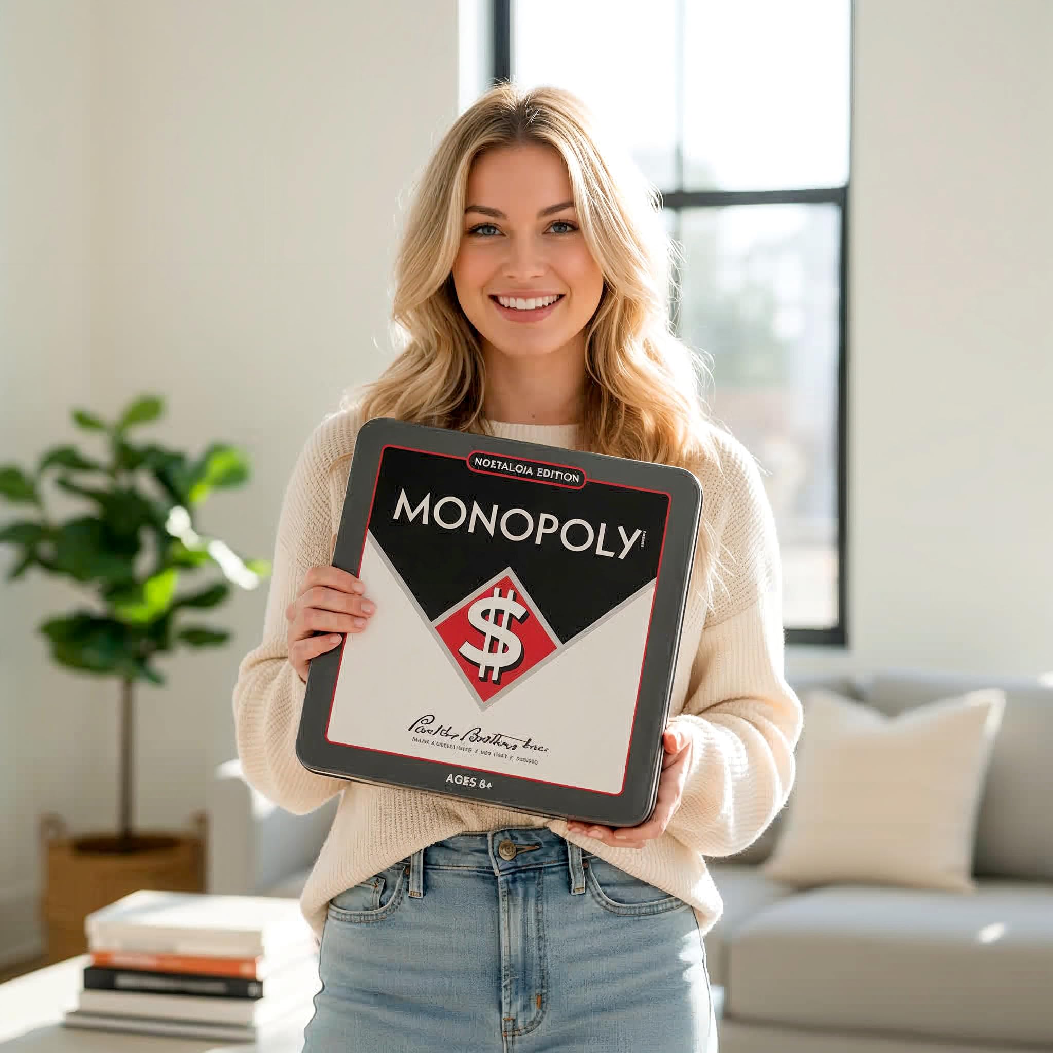 Monopoly Nostalgie Edition gra planszowa w stylu retro z lat 30., w wysokiej jakości puszce kolekcjonerskiej w stylu vintage z cyną figurkami, drewnianymi domkami, hotelami i dużą planszą do zabawy