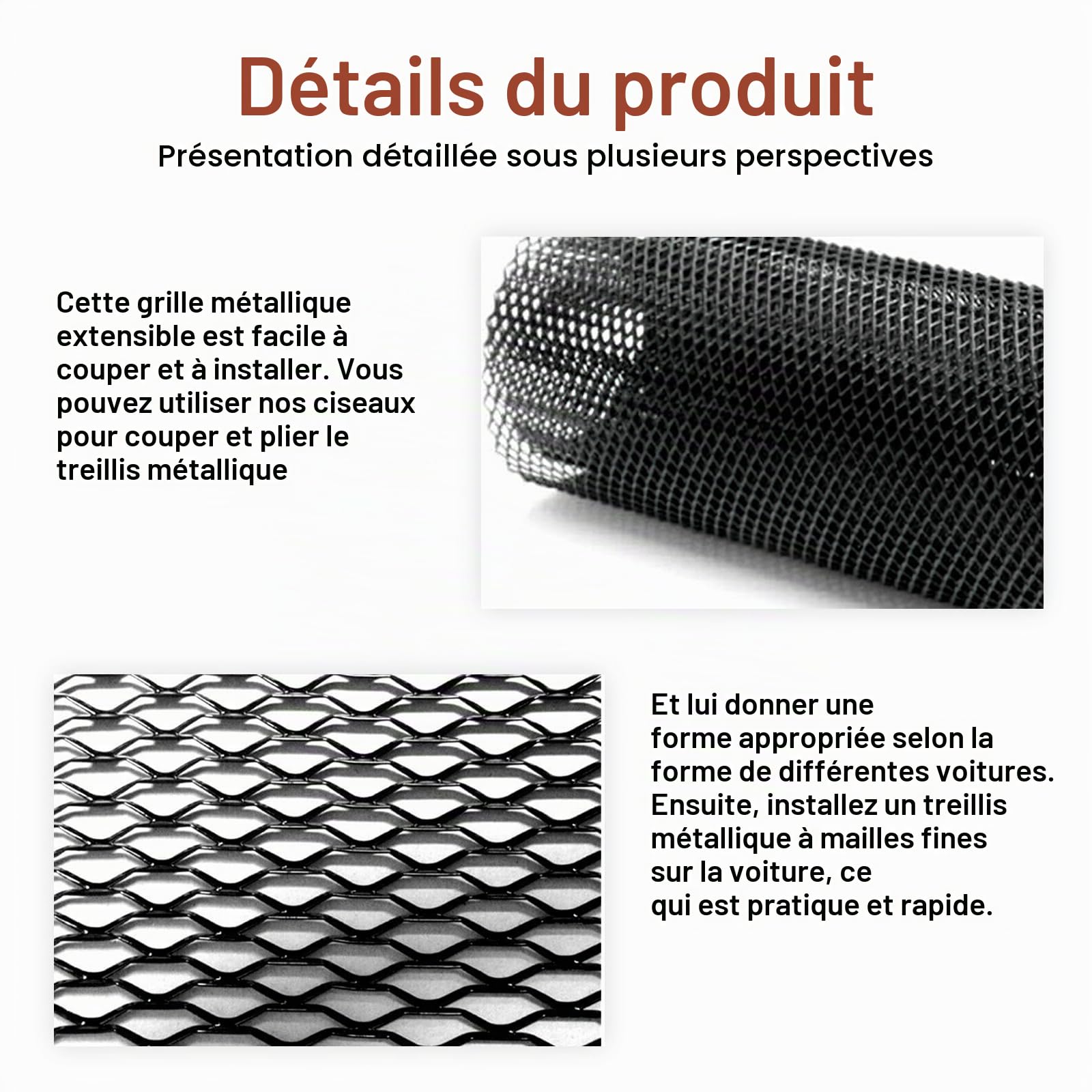 CKN-HT55 Grille métallique universelle en aluminium nid d'abeille, pour voiture, en alliage d'aluminium, avec ciseaux et gants, 100 x 33 cm, noire
