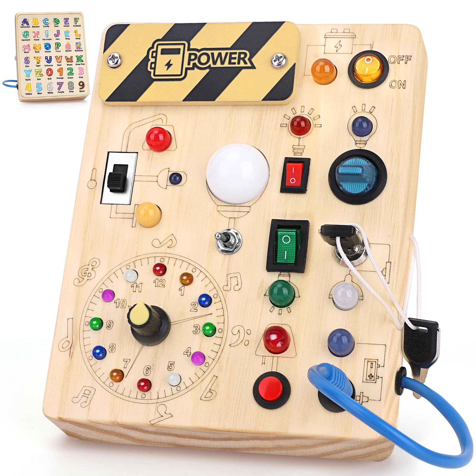 Konijiwa Toddler Toys Montessori Busy Board Toys for 1 2 3 Year old Boys Girls Wooden ToyS with With 10 Switches and 23 LED Lights Switch toy Sensory Learning Toys 1 2 Year old Baby Girls Boys Gifts