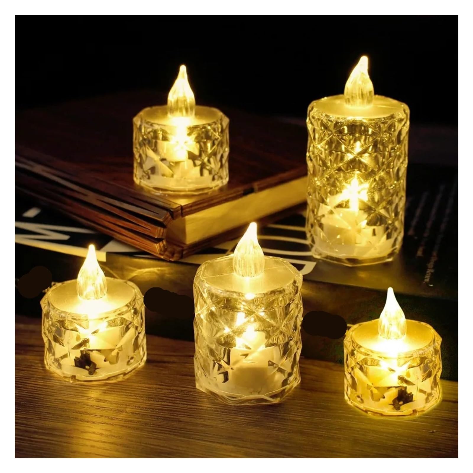 Bezpłomieniowa elektroniczna lampa nocna LED kryształowe światło świeczki 12/24 szt. do dekoracji ślubnej w domu na randki (24-opakowanie, L-Crystal Candle)