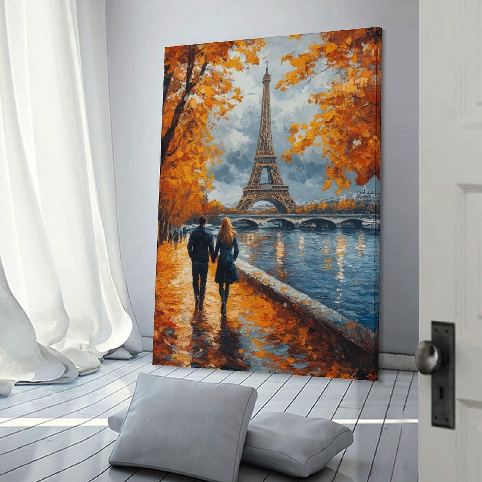 Room Decor Wall Art Eiffel Tower Autumn Stroll, 24x36inch(60x90cm), for Living Room, Lounge Or Sitting Room, Canvas Styling for A Polished Room Look