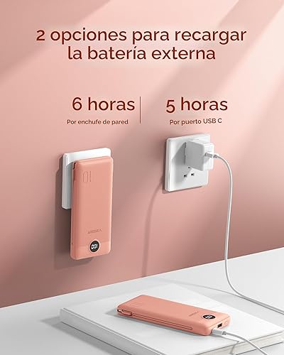 Miniatura 4 de VEGER Cargador portátil para iPhone, cables integrados y enchufe de pared, cargador USB C delgado de carga rápida de 10000 mAh, batería esencial de