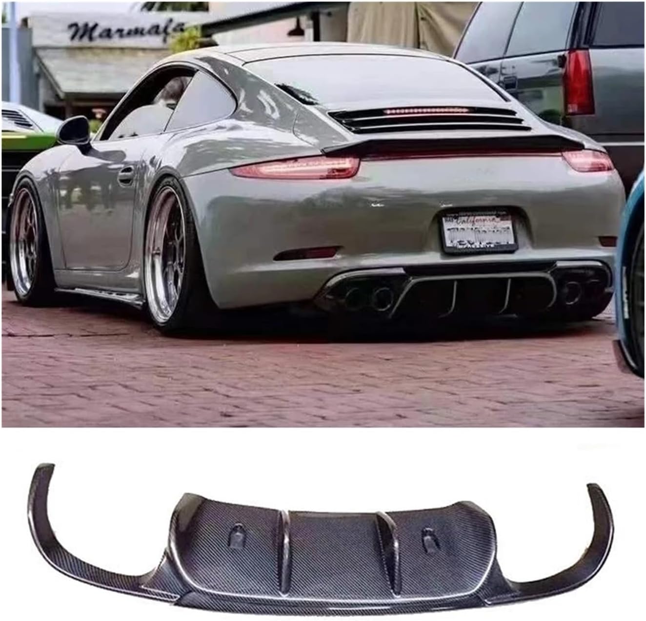 V Style Real Carbon Fiber Rear Bumper Diffuser Lip Splitter Body Kit Compatible For Porsche 911 991 Carrera & Carrera S 2012-2015(CARBON FIBER)