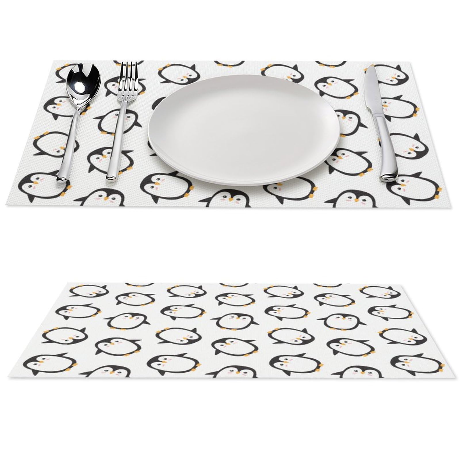 Cute Penguin Placemats Set of 2 PCS Washable Table Runner 18" X 12" Place Mats for Kitchen Party Dining Decoration