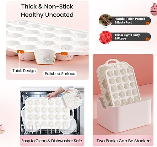 Miniatura 6 de Molde de silicona para magdalenas con marco reforzado de metal, 12 tazas para magdalenas con 24 tazas para magdalenas caseras, magdalenas, horno y