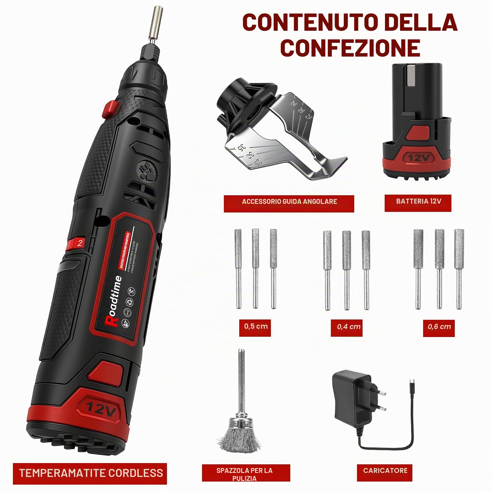 Set di affilatura elettrica per motosega con batteria da 1300 mAh, 9 testine abrasive | Affilatrice senza fili per motosega, con testa in lega e guida angolare, affilatrice portatile USB per motosega