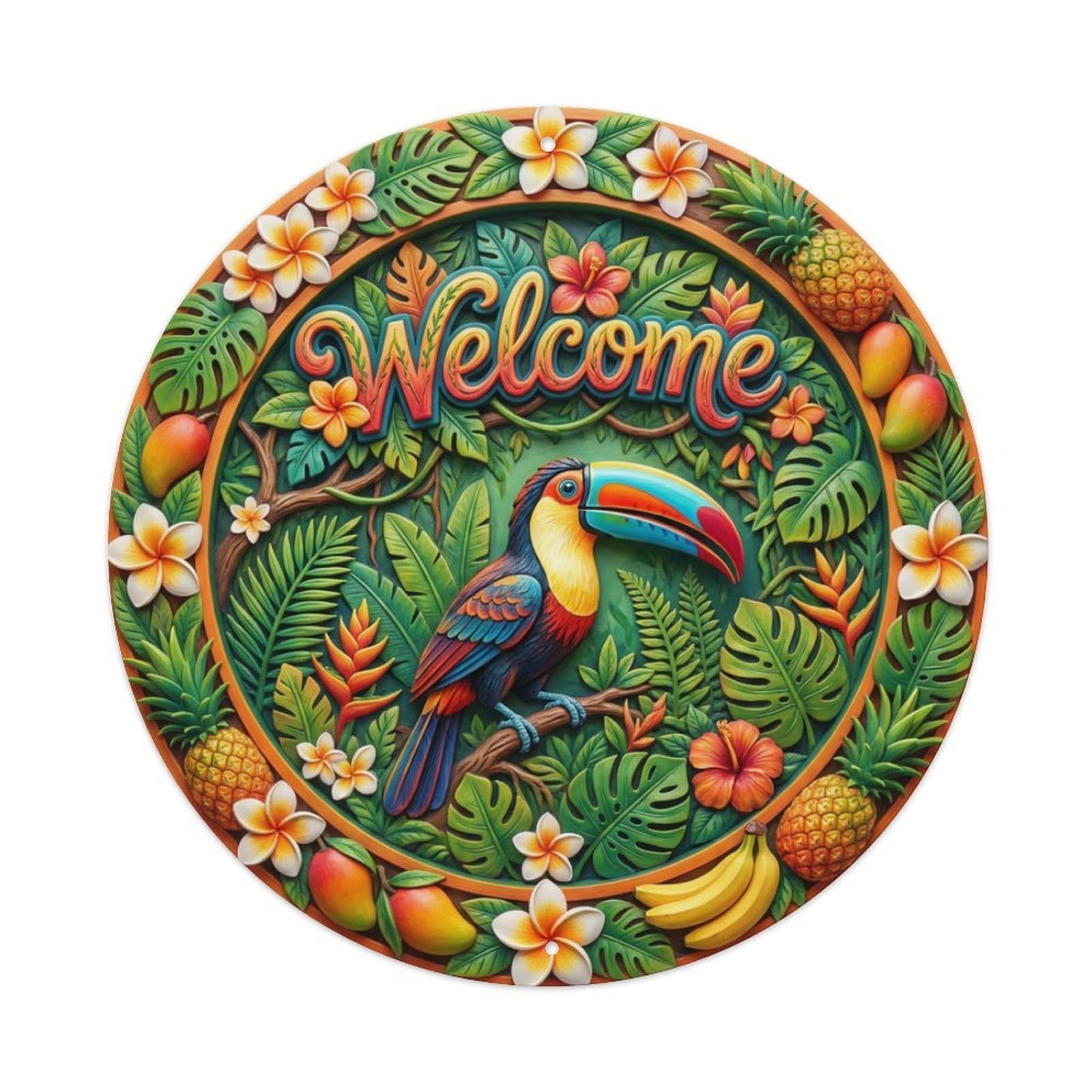 Tgrcjimh Style Metal Tin Sign Toucan Rainforest Welcome Exotic Birds