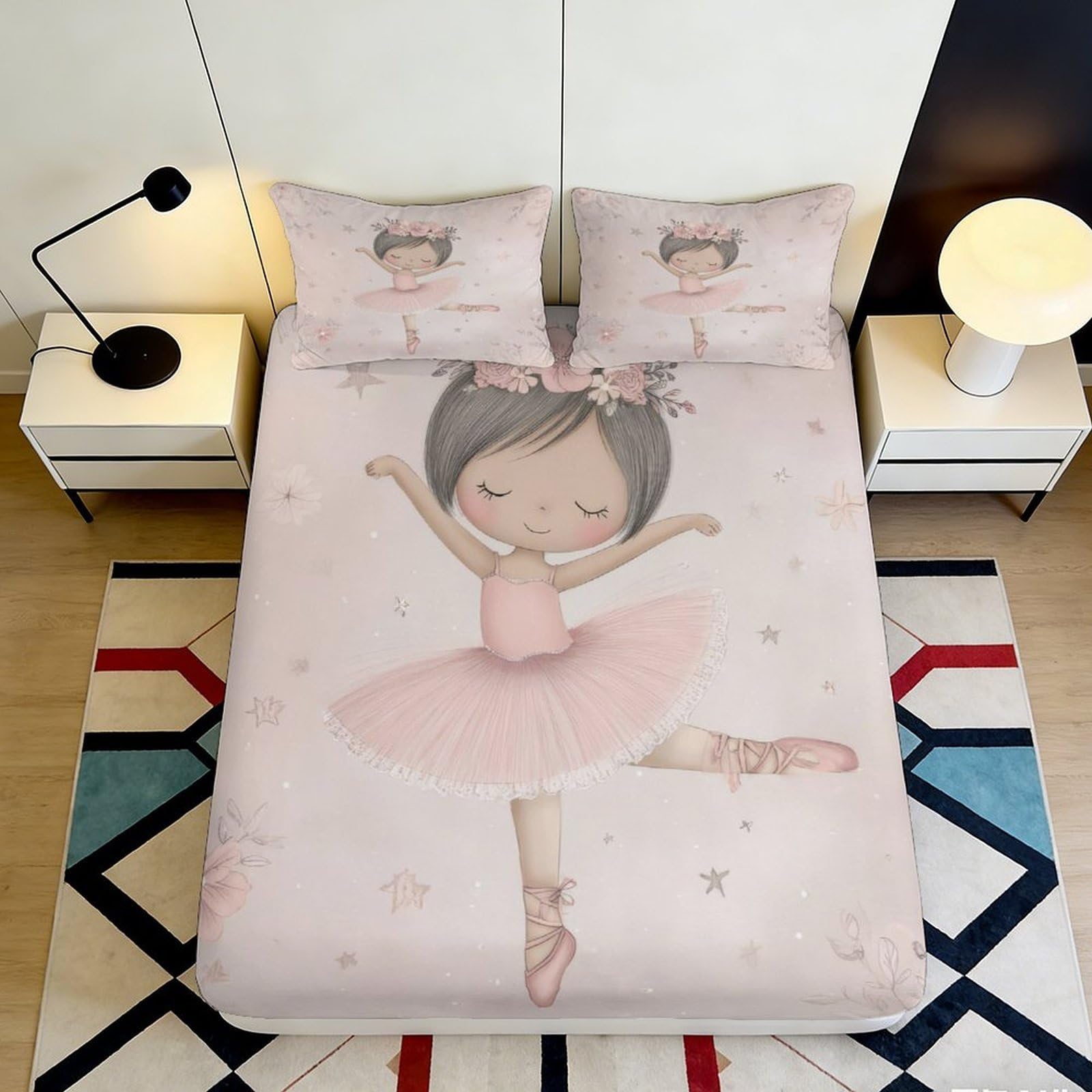 Pnayamiorkfel Girls Style-8 3D Printed Pink Ballerina Fitted Sheet Microfiber Soft Bedroom Decor Ballet Mattress Cover For Home Dorm 90X200x25cm