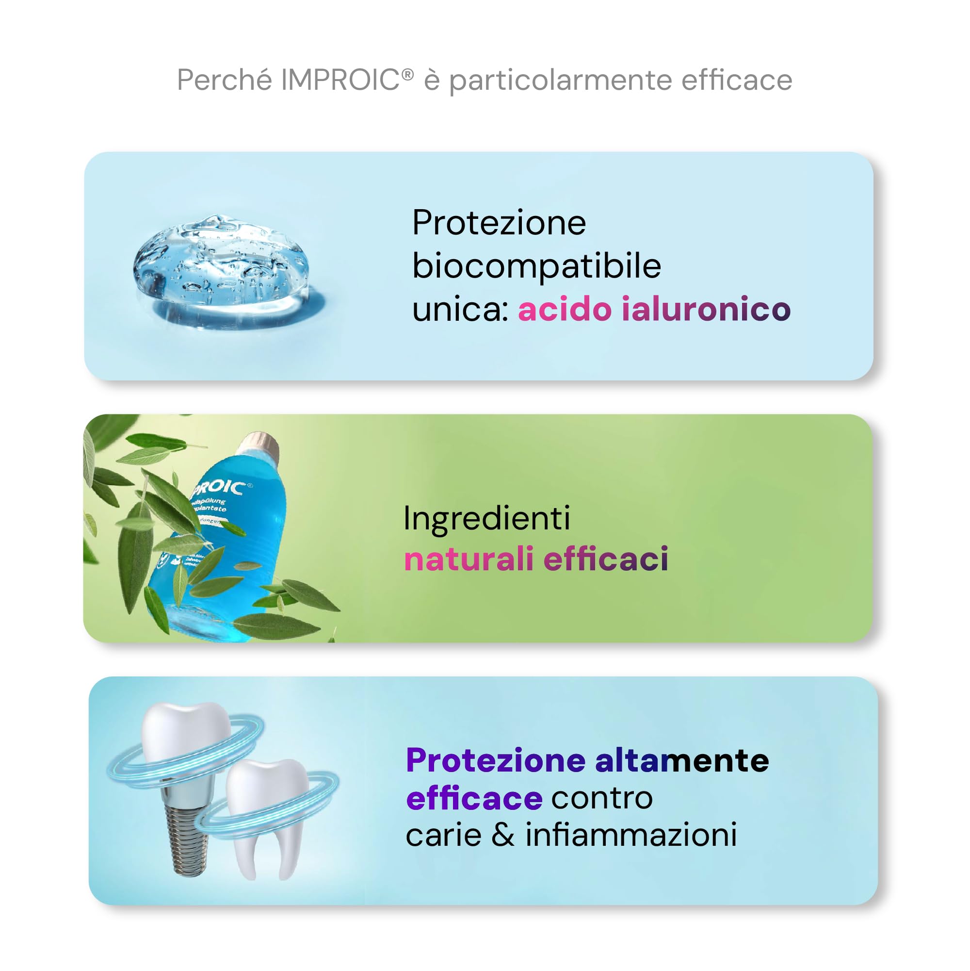 IMPROIC Collutorio per impianti dentali (confezione da 4) | Con acido ialuronico, fluoro e sostanze naturali funzionali | Protegge denti e impianti dentali rilevati dall'infiammazione