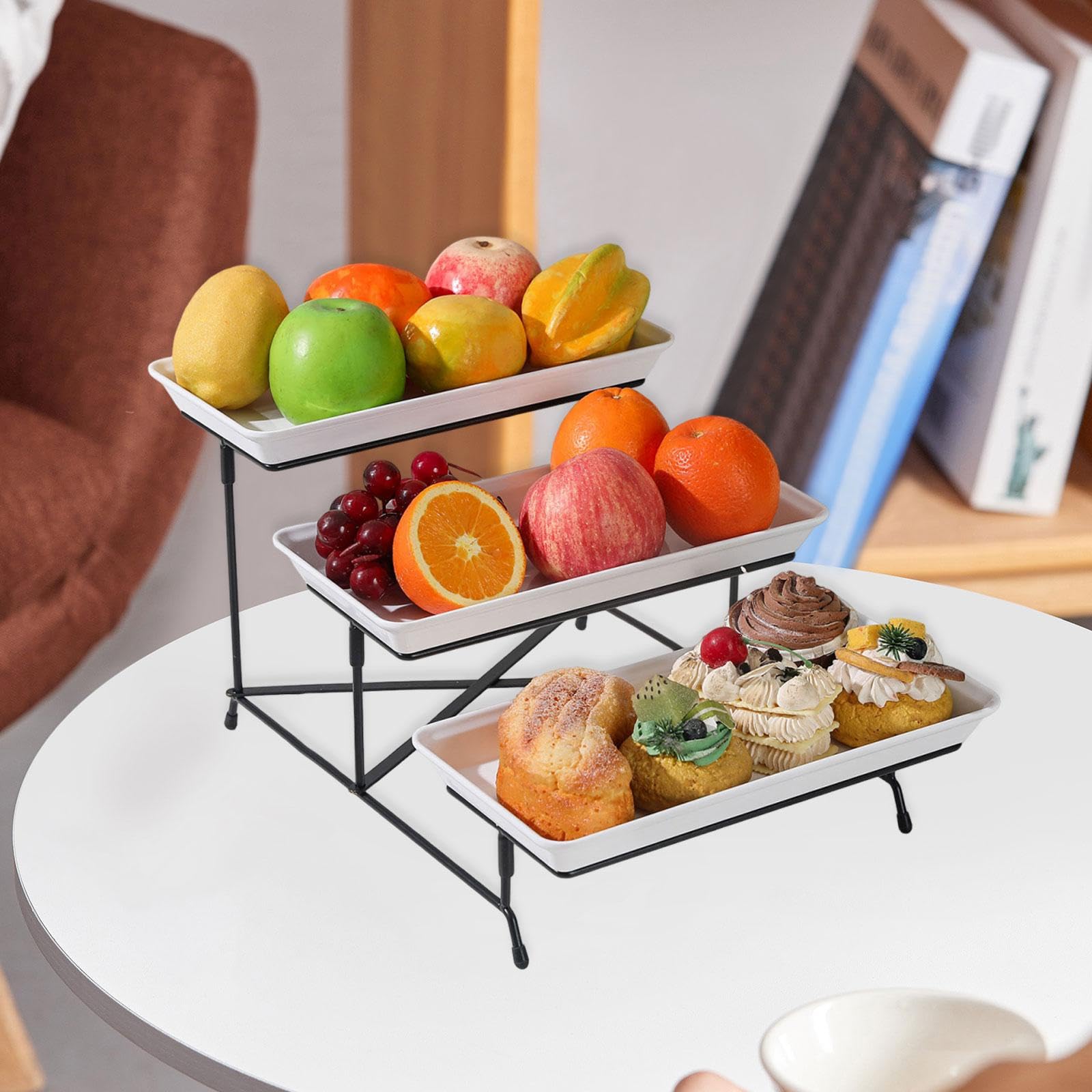 kowaku Cupcake Bandeja para Servir Postres Y Frutas Expositor con Estantes Resistente Y Montaje Fácil Adecuado para de Dulces Bodas Y Celebracione, Negro, Individual