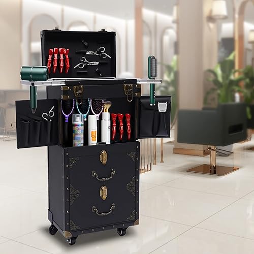 Miniatura 2 de Maleta de maquillaje con ruedas, maleta de exhibición de cosmetología sobre ruedas, equipaje de almacenamiento de belleza con cerradura para