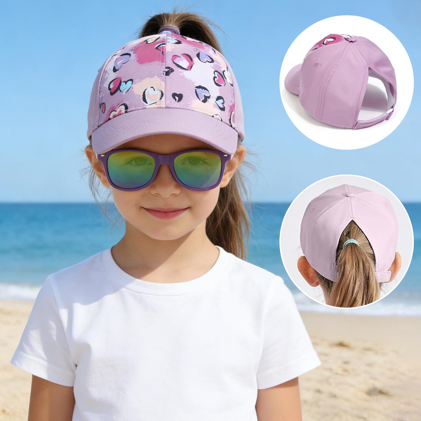 JSTHHTT Gorra de Béisbol para Niñas con Gafas de Sol Gorra Béisbol Ajustable para Niñas Viajes Escolares Gorras