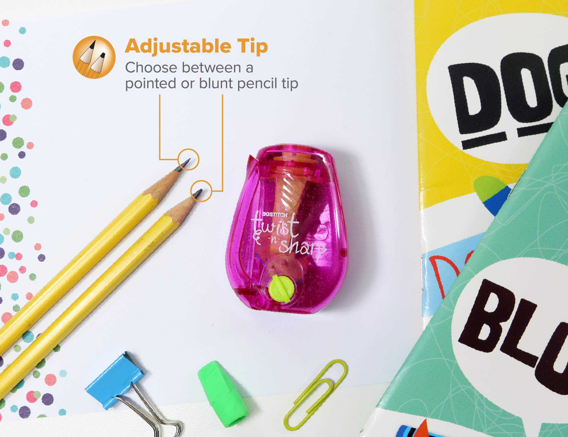 Bostitch Office Twist-N-Sharp Temperamatite Manuale Con 12 Matite Colorate - Meccanismo A Cricchetto, Anti-spreco, Colori Assortiti