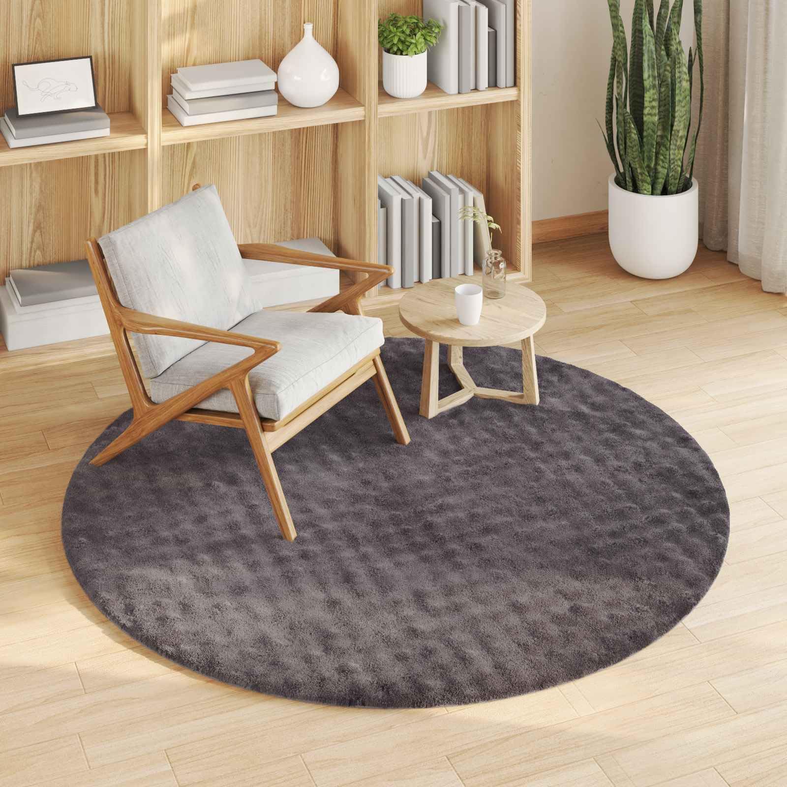 Tappeto rotondo Sirolo, 120 cm, in poliestere facile da pulire, con retro antiscivolo, per soggiorno, camera da letto, cucina e terrazza coperta, colore: antracite