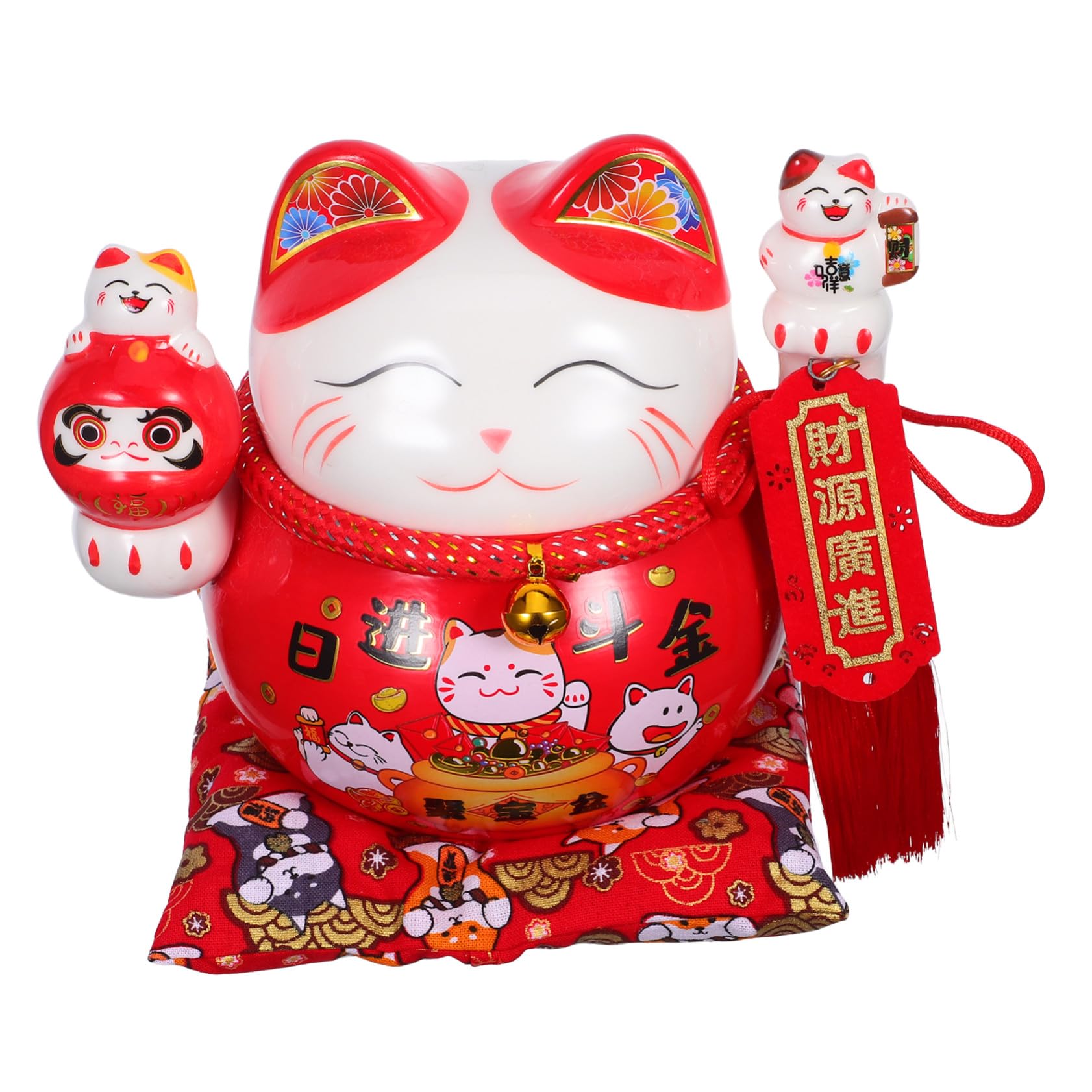 Tirelire chat Maneki Neko rouge en céramique, le cadeau de Nouvel An parfait