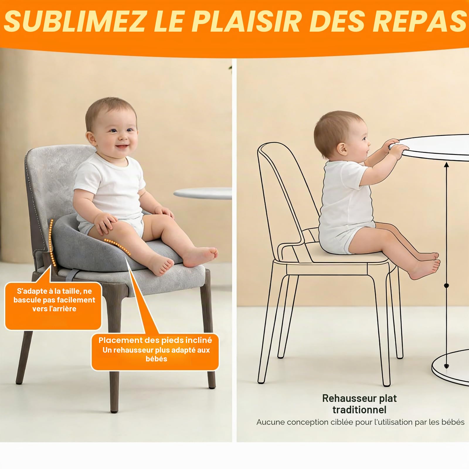 Rehausseur de chaise enfant : hauteur et épaisseur augmentent le coussin d'assise pour enfants rehausseur de siège chaise, design en anneau avec coins arrondis rehausseur de chaise
