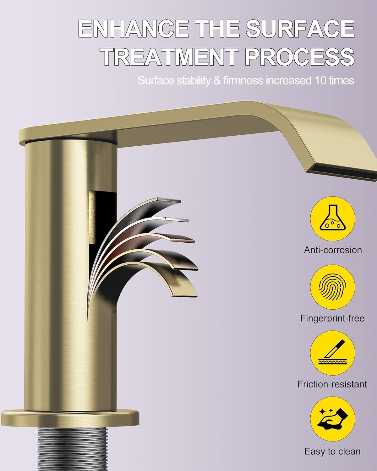 Homevacious Brushed Gold Bathroom Faucet 3 Hole 8 Inch Widespread Waterfall Bathroom Sink Faucets 2 Handles with Pop-up Drain and Supply Lines for Bath Vanity Commercial Lavatory Rv Restroom - Image 5