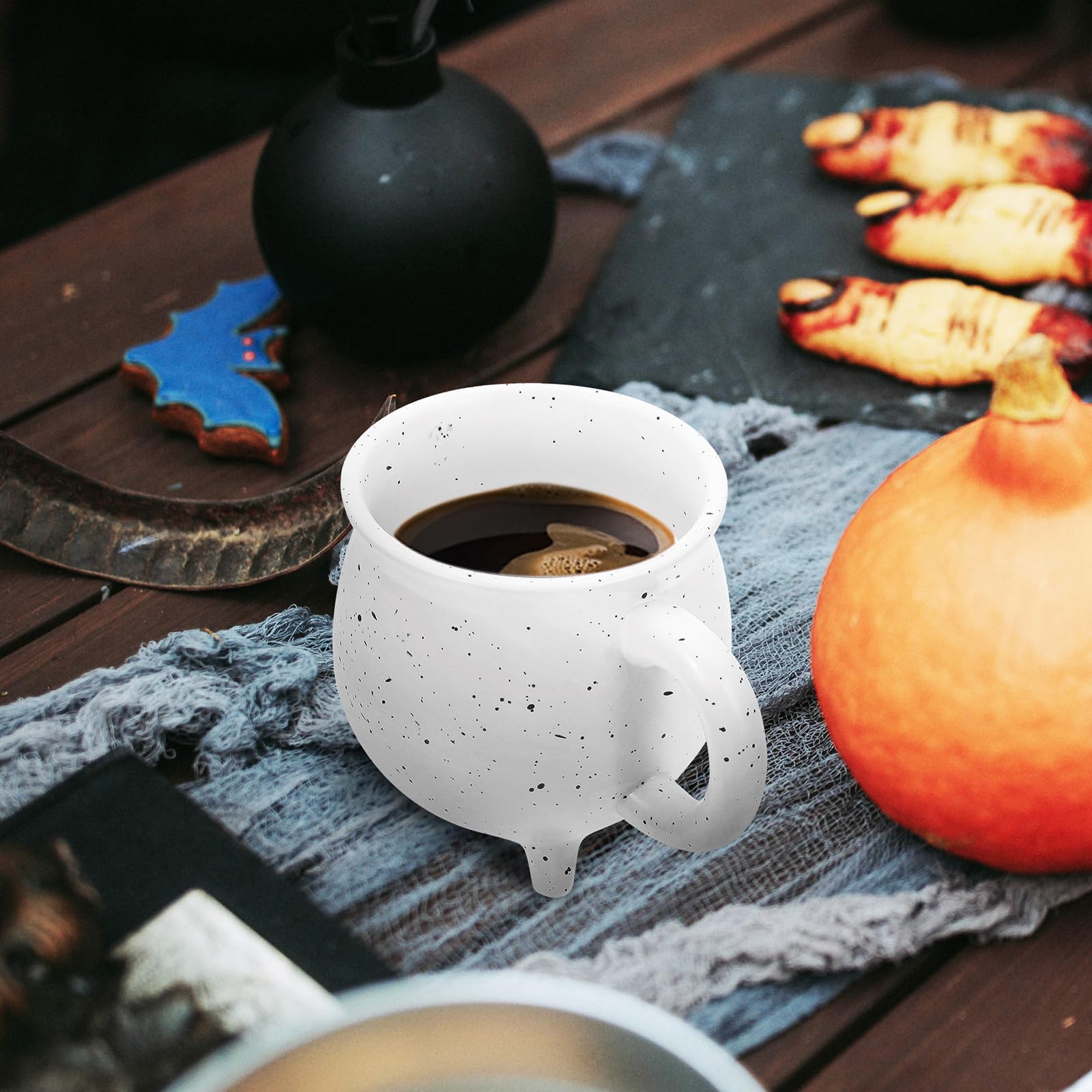 POPETPOP Kreativer Keramik Kaffeebecher 450ml Weiß mit Rutschfestem Griff Halloween Wasser und Latte Tasse Langlebige Teetasse als Geschenk für Familie Freunde