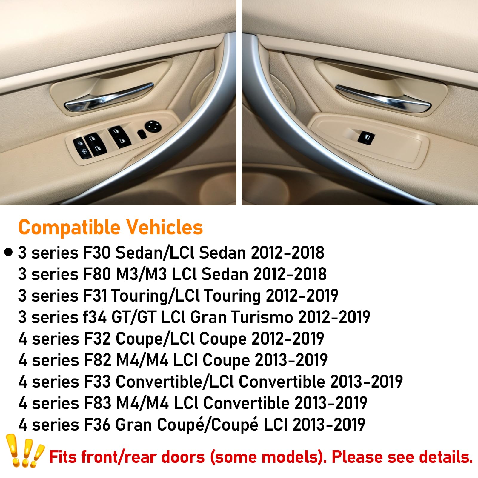 TTCR-II 2PCS Compatible avec Poignée de Porte BMW Série 3 F30 F31 F34 F80 320i,328i,330i,335i Poignées Porte Intérieur Série 4 F32 F33 F36 F83 428i,435i,M4 Avant Poignee Interieur Gauche+Droit-Beige