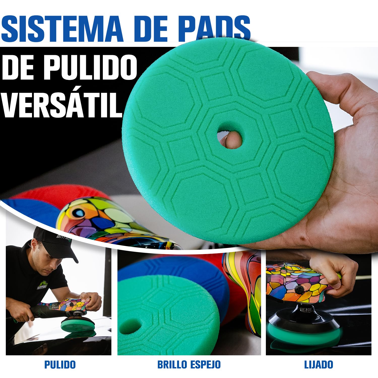 BATOCA P2 Pulidora de Coche 1000W Alto Par - Rotativa 150mm Profesional para Corrección de Pintura - Antivibración, Cable Extraíble 8m, 6 Velocidades 1000-3800 rpm - Barco, Caravana, SUV