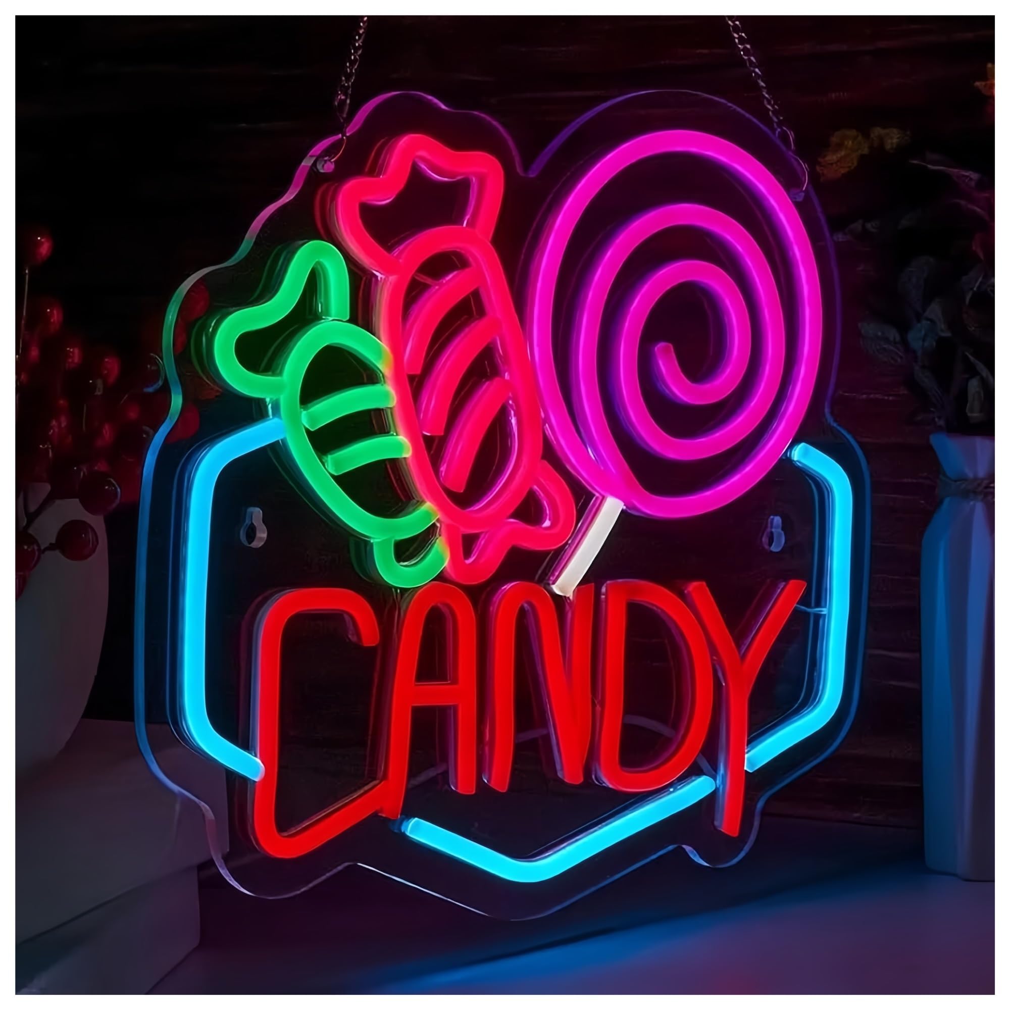 Insegna al Neon Insegne Al Neon Di Caramelle Alimentate Tramite USB, Luci Al Neon Per Negozi Di Dolciumi Adatte Per Decorazioni Di Negozi Di Dolciumi 36cmx40.8cm