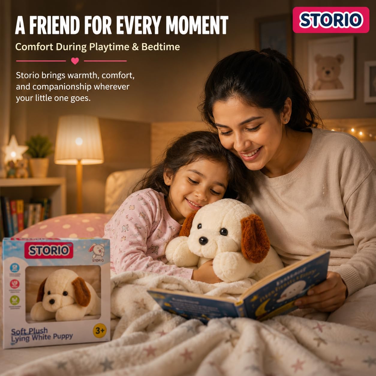 Storio Soft Plush Lying White Puppy Stuffed Animal | Kids Animal Home Decor for Boys & Girls Soft Dog Plush Toy - 25cm — Amazon image 3