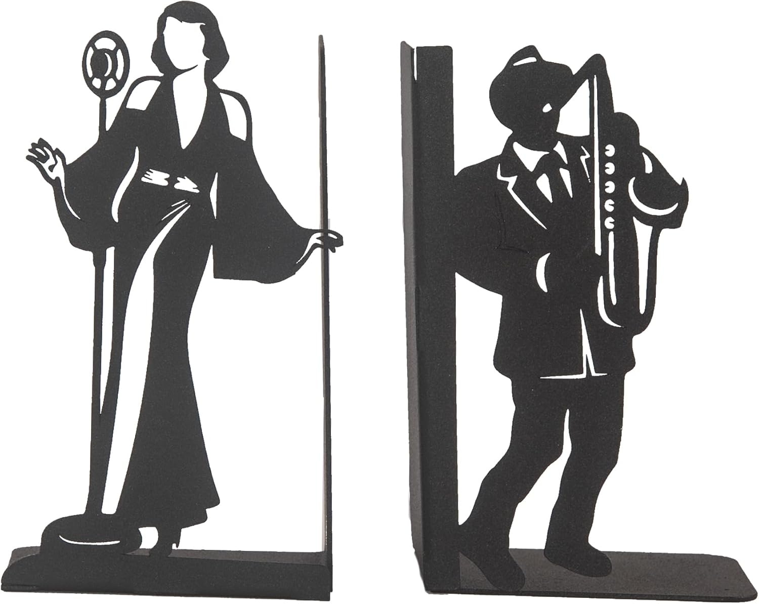 Jazz Musicians Metal Bookends, Singer and Saxophone Player Silhouettes, Decorative Music Themed Book Holders, Soloist Silhouette Bookend, Musician Book Stand, Best Gift for Music Lovers