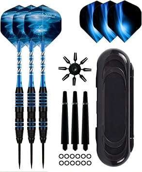 Professional Darts Set of 3 Darts with Metal Tip Steel Darts Aluminium Shafts with 3 Replacement Shafts