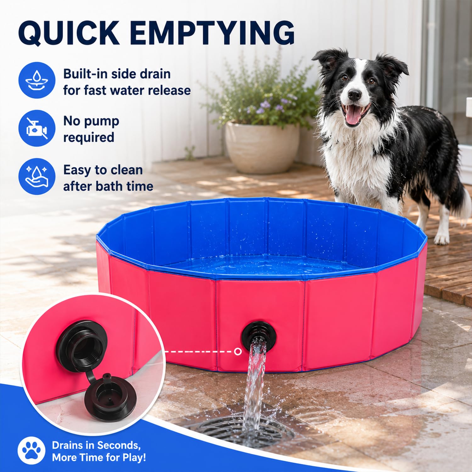 Piscine pour chien, 100 x 30 cm, baignoire pliable avec trou de drainage, pataugeoire pour animaux de compagnie, piscine pliable, pataugeoire robuste pour chiens et chats