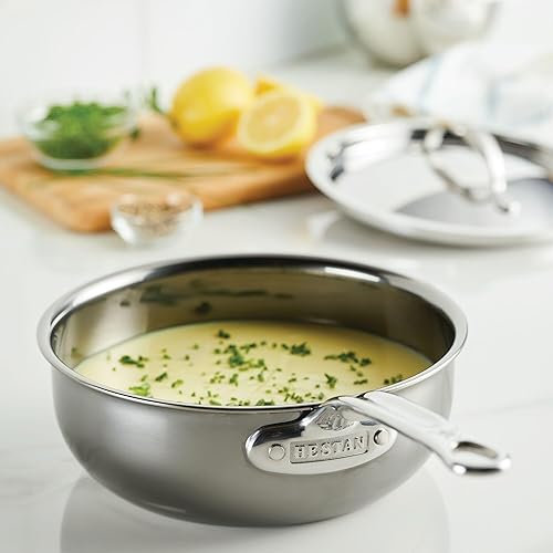 Miniatura 3 de Hestan - Colección NanoBond - Sartén de acero inoxidable de titanio con tapa, compatible con placa de inducción, 2 cuartos de galón