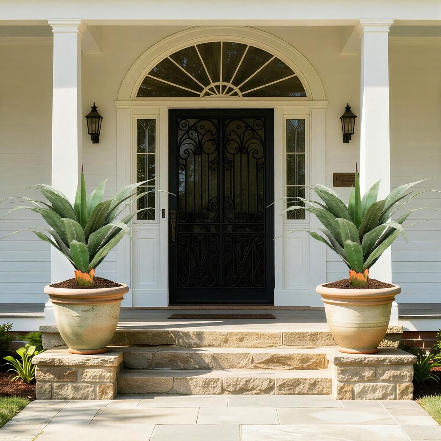 2.6ft Artificial Agave Plant, 32 Inch Tall Faux Agave Plants in Black Pot, Fake Floor Plant Outdoor Indoor for Front Porch Patio Home Office Door Step Hotel Desert Style Decor 2PCS image 4