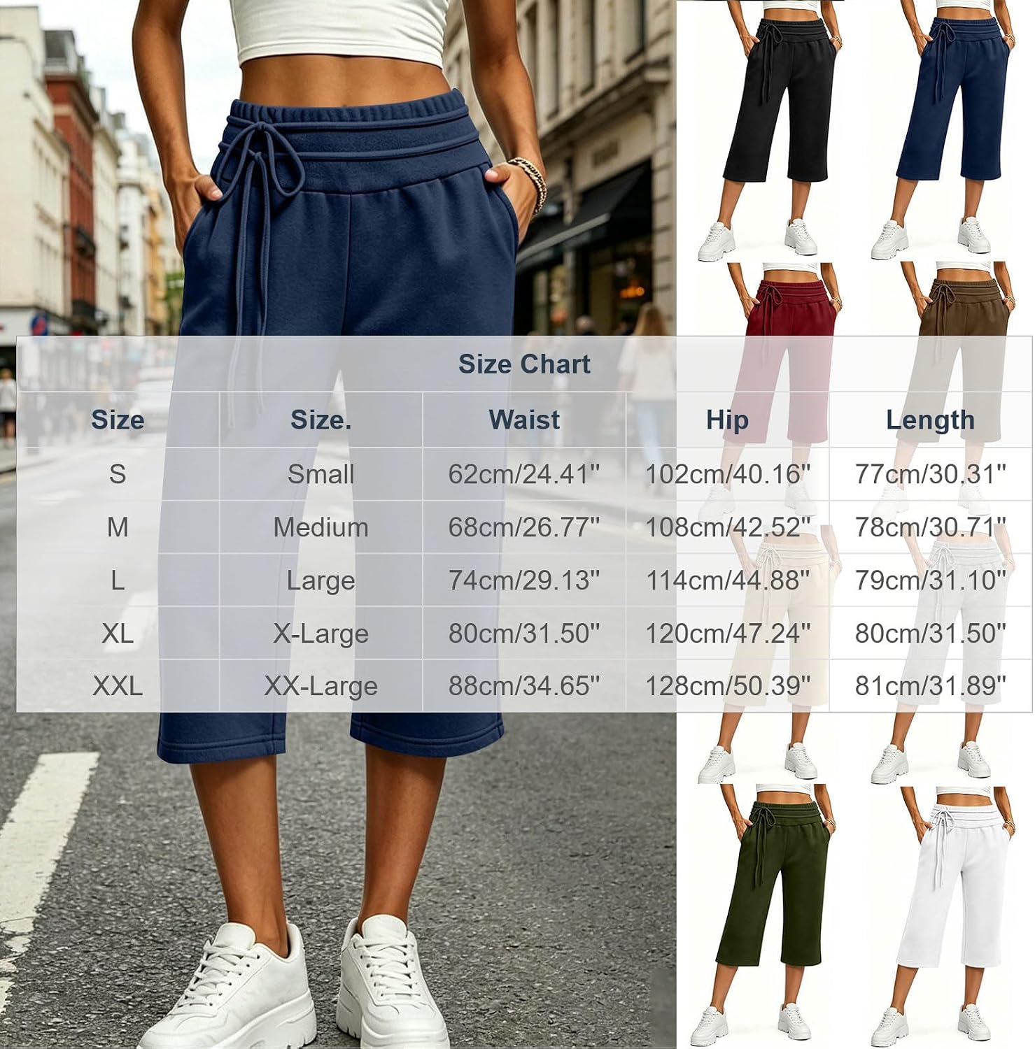 Wide Leg Capri Pants for Women High Waist Summer Travel Casual Pants Comfy Workout Capris Sweatpants with Pockets