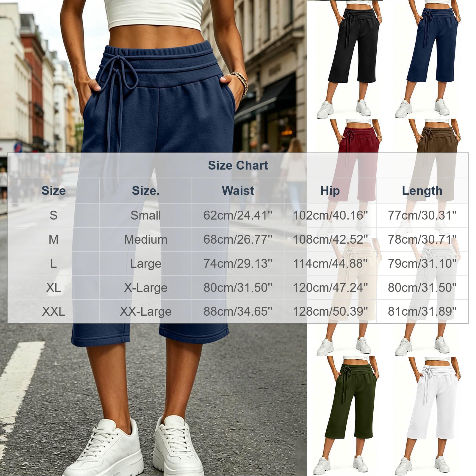 Pantaloni da Jogging Donna Pantaloni da Corsa con Elastico in Vita Pantalone Tuta Donna con Tasche e Coulisse Comodi 3/4 Pants Sportivi a Gamba Dritta Pantalone Baggy a Gamba Larga per Yoga e Fitness