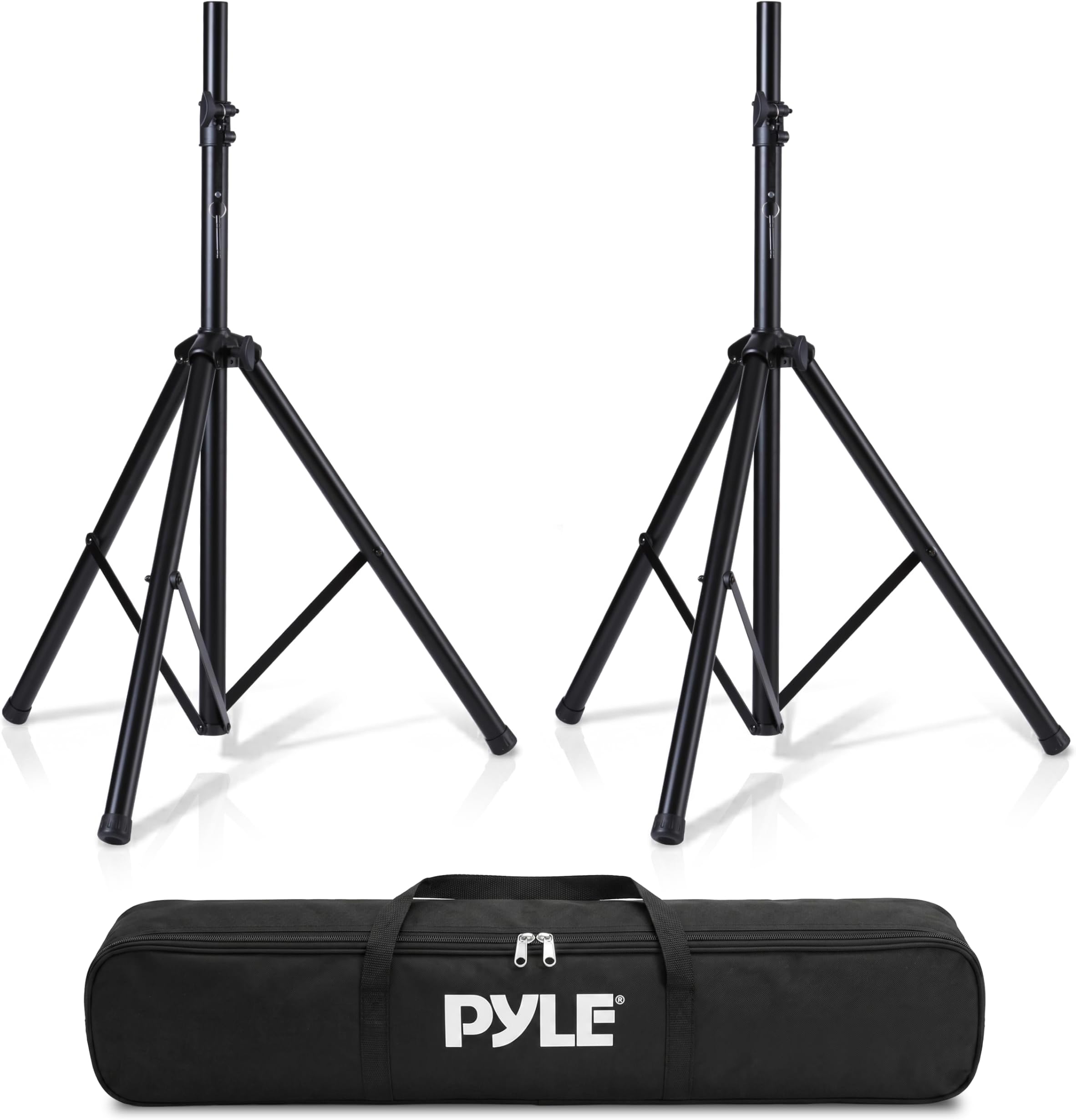 Pyle Universal Dual PA DJ Tripod 2 Speaker Stand Kit with Adjustable Height & Storage Bag Constructed with Heavy Duty Durable Steel & Lightweight for Easy Mobility Safety PIN Screw Locks PSTK107,Black