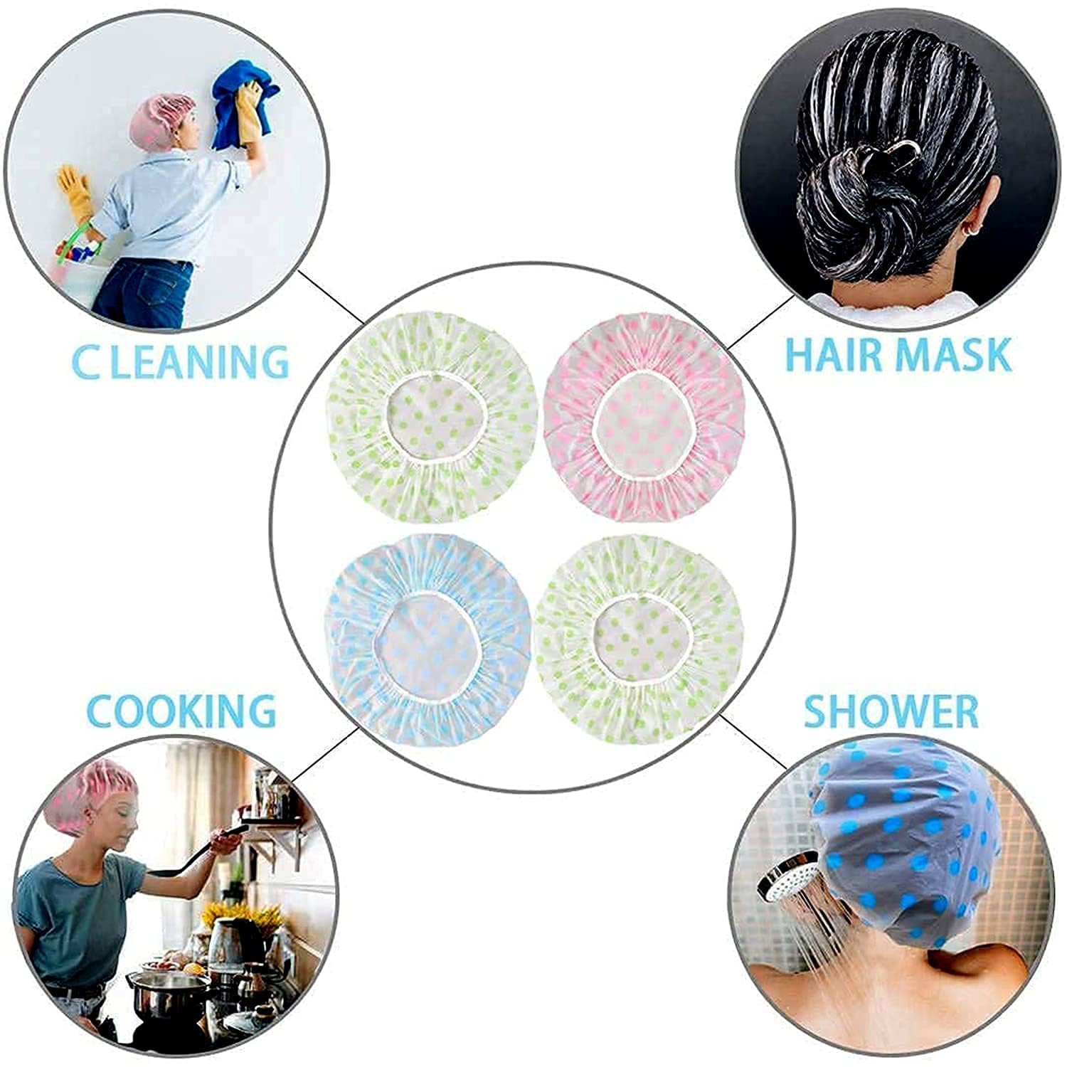 AROSHNAY Reusable Shower Caps | Waterproof, Multicolor Hair Covers for Women, Men, Kids, and Babies | Great for Bathing, Spas, Salons, Beauty Parlors, Homes, and Hair Care or Treatment - Multicolor (Pack-3) 1