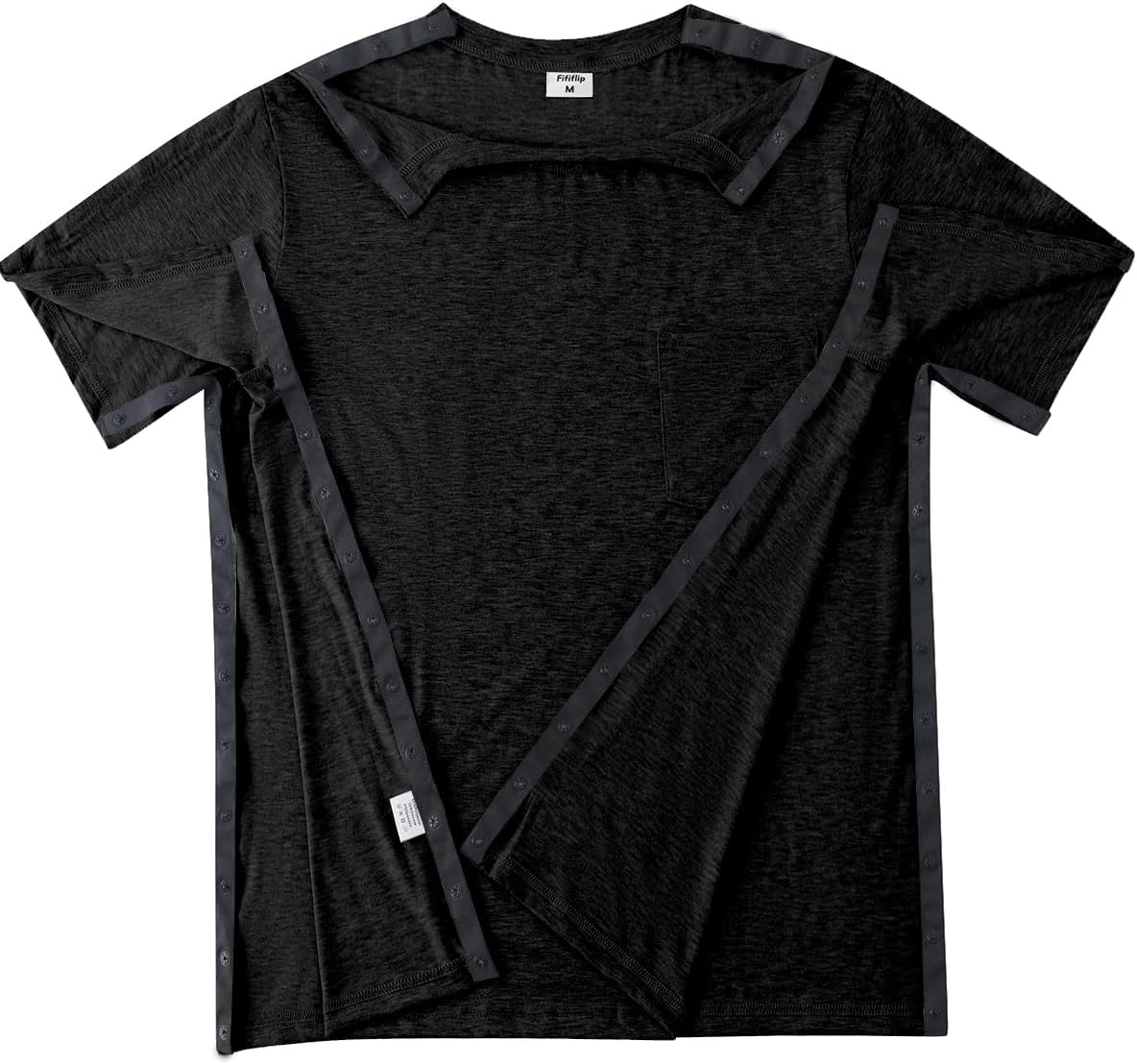 Fififlip Men's Post Shoulder Surgery Shirts Tear Away Recovery Short Sleeve Full Open Side Snap Chemo Shirt Adaptive Clothing - Image 5